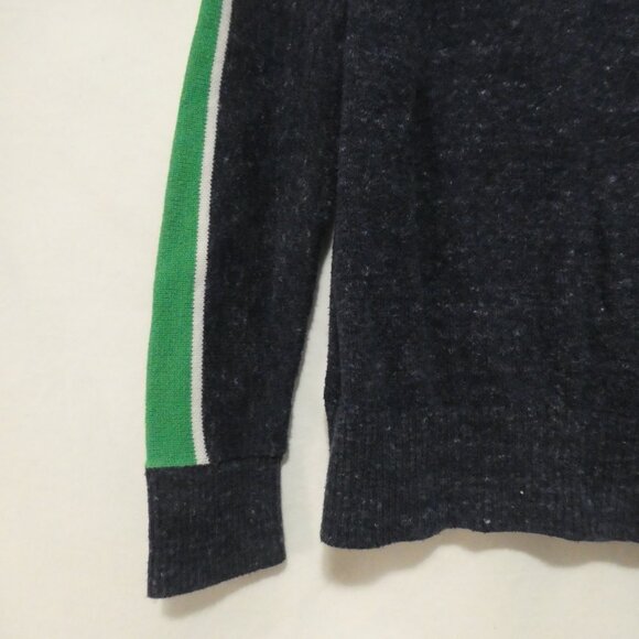 GAP KIDS | small | Navy Zip-Up Sweater With Green and White Striped Sleeves - Picture 12 of 14